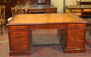 Stunning Vintage Large Mahogany Pedestal Partners Desk | Ref. no. 03029 | Regent Antiques