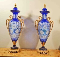 Stunning Pair Huge Blue Cut Glass Vases Ormolu Mounts | Ref. no. 03108 | Regent Antiques
