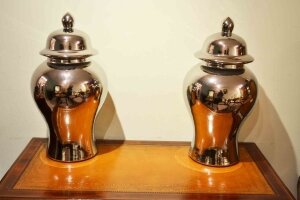 Beautiful Pair Silver Dresden Porcelain Vases | Ref. no. 03316 | Regent Antiques