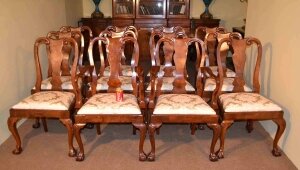 Stunning Set 12 Vintage Queen Anne Dining Chairs Walnut | Ref. no. 03375 | Regent Antiques