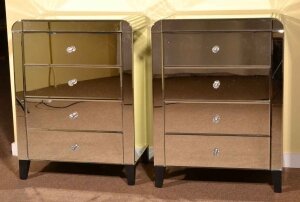 Pair Art Deco Mirrored Bedside Cabinets Tables Chest | Ref. no. 03617 | Regent Antiques