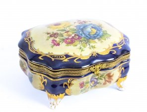 Stunning Gilded Hand Painted Navy Blue Porcelain Jewellery Casket late 20th C | Ref. no. 03784 | Regent Antiques