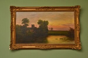 Antique Oil Painting Church on the River bank C1880 | Ref. no. 03801 | Regent Antiques