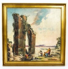 Vintage Palladian Oil Painting Classical Roman Ruins 20th Century