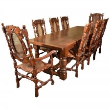 Large Dining Table & Chairs Set | Oak Refectory Dining Table & Carolean Chairs Set | Ref. no. 03869c | Regent Antiques