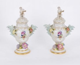 Superb Pair Hand Painted Dresden Style Porcelain Vases | Ref. no. 03882 | Regent Antiques