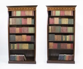 Vintage Pair Sheraton Style Mahogany Open Bookcases Late 20th C | Ref. no. 04067a | Regent Antiques