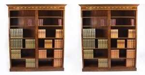 Bespoke Pair Sheraton Revival Inlaid Walnut Open Bookcases