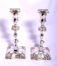 Pair Queen Anne Style Silver Plate Candlesticks | Ref. no. 04129 | Regent Antiques