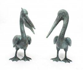 Vintage Pair of Bronze Verdigris Pelicans 20th C