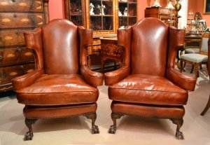 Pair Vintage Leather Ball & Claw Wing Chairs Armchairs | Ref. no. 04882 | Regent Antiques