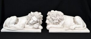 Impressive Decorative Pair of Canova& 39 s Marble Lions