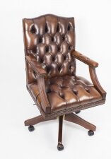Bespoke English Handmade Gainsborough Leather Desk Chair Smoke Brown | Ref. no. 05071b | Regent Antiques