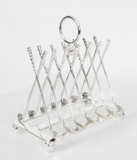 Vintage Silver Plated Toast Rack Crossed Golf Clubs 20th C