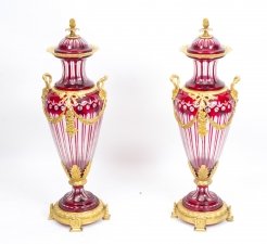 Pair Large Ruby Red Cut Crystal Glass Vases Ormolu Mounts | Ref. no. 05242 | Regent Antiques
