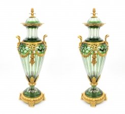 Pair Large Green Cut  Crystal Glass Vases Ormolu Mounts | Ref. no. 05243 | Regent Antiques
