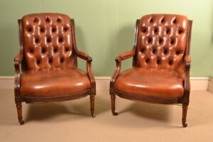 Antique Pair French Walnut Leather Armchairs c.1880 | Ref. no. 05338a | Regent Antiques