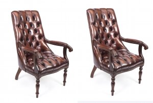 Bespoke Pair English Handmade Carlton Leather Desk Chairs BBO