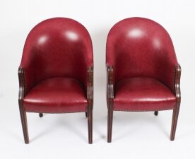 Bespoke Pair English Handmade Leather Desk Chairs Burgundy