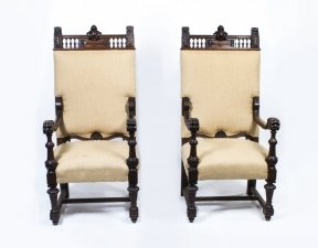 Antique Pair of Carved Oak Throne Chairs c.1900 | Ref. no. 05392 | Regent Antiques