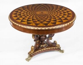 Vintage Mahogany Parquetry & Ormolu & 34 Trompe l& 39 oeil& 34 Centre Table 20th C