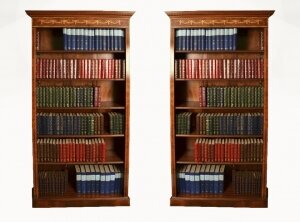 Bespoke Pair Sheraton Style Burr Burr Walnut Open Bookcases