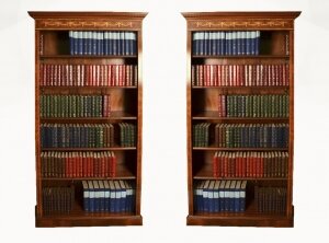 Bespoke Pair Sheraton Style Burr Burr Walnut Open Bookcases