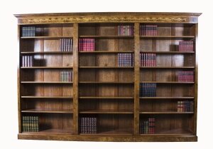 Bespoke Sheraton Revival Burr Walnut & Marquetry Open Bookcase