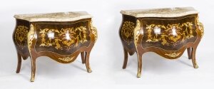 Pair Louis Revival Marble Topped Marquetry Commodes 20th C | Ref. no. 05682d | Regent Antiques