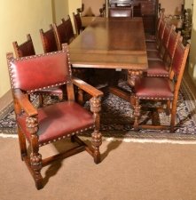 Vintage Oak Refectory Draw Leaf Dining Table  12 Chairs | Ref. no. 05746 | Regent Antiques