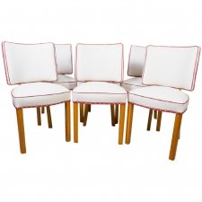 Antique Set of 6 Art Deco White Leather Walnut Chairs | Ref. no. 05928 | Regent Antiques