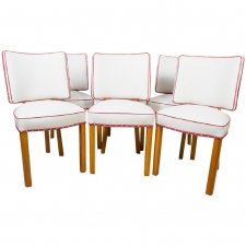 Antique Set of 6 Art Deco White Leather Walnut Chairs | Ref. no. 05928 | Regent Antiques