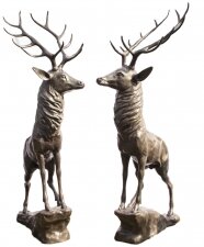 Vintage Pair Life Size Bronze Stags Deer Statues 20th Century