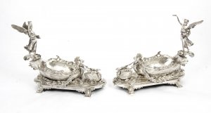 Stunning Pair of Silver Plated Winged Lady Boat Centrepieces 20th C | Ref. no. 06086b | Regent Antiques
