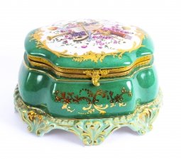 Hand Painted Porcelain & Gilded Jade Green Sevres Style Jewellery Casket 20th C | Ref. no. 06179 | Regent Antiques