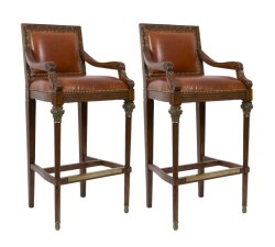 Elegant Pair Mahogany Leather Bar Stools Ormolu Mounts | Ref. no. 06200 | Regent Antiques