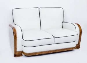 Antique Art Deco Ivory Leather 2 Seat Settee c.1930 | Ref. no. 06537b | Regent Antiques