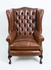 Bespoke Leather Ball & Claw Wing Back  Armchair Chestnut | Ref. no. 06566a | Regent Antiques