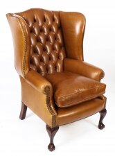 Bespoke Leather Chippendale Wingback Chair Armchair Bruciato