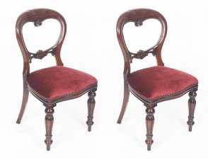 Pair Victorian Style Balloon back Dining Chairs with Carved Shield | Ref. no. 06748e | Regent Antiques