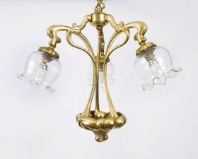 Vintage  Brass Three Light Art Nouveau Chandelier | Ref. no. 06775 | Regent Antiques