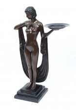 Art Deco Style Bronze Statuette of Woman With a Shawl and Platter | Ref. no. 06798 | Regent Antiques