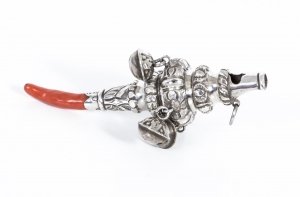 Antique Victorian Silver 5 Bell Baby Rattle Coral teether 1866 | Ref. no. 07067 | Regent Antiques