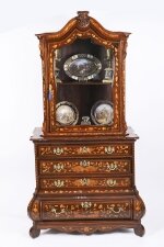 Antique Dutch Marquetry Walnut Cabinet on Chest 18th Century