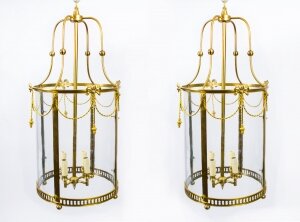 Pair of Sheraton Style Solid Brass Circular Lanterns | Ref. no. 07082a | Regent Antiques