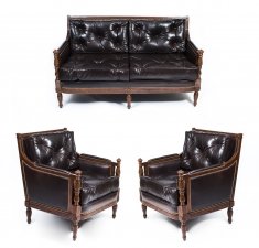 Classic Dark Brown Button Back Leather 3 Piece Suite | Ref. no. 07131 | Regent Antiques