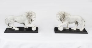 Vintage Pair of Composite Marble Sculptures Medici Lions 20th C