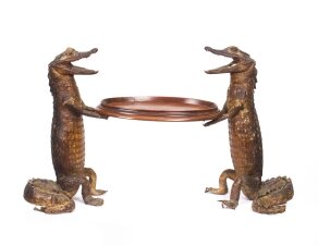 Pair Taxidermic Cayman Waiters holding oval Tray c.1890 | Ref. no. 07247 | Regent Antiques