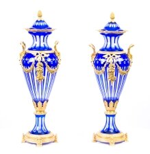 Stunning Pair  Royal Blue Cut Glass Vases Ormolu Mounts | Ref. no. 07254 | Regent Antiques