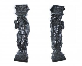 Monumental Pair 8ft Patinated Bronze Atlas Columns